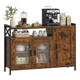 Industrieel BukkitBow dressoir met verstelbare planken en keukenkast, zwart metalen frame en houten laden, moderne opslagoplossing