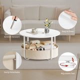 WOLTU Round Side Table Coffee Table with Storage Basket Small Side Table Metal Frame 80cm Diameter Suitable for Living Rooms Sofas Modern Style