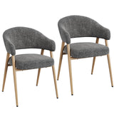 Eetkamerstoelen chenille – Set van 2 – Gebogen rugleuning – Metalen poten in houtlook