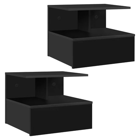 Set van 2 donkere zwevende nachtkastjes van BukkitBow met lade en open vak, wandmontage, moderne slaapkameraccessoires