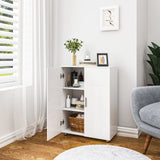 EUGAD White Bathroom Cabinet with Adjustable Shelves 2 Doors 3 Compartments Storage Cupboard Free Standing Entryway Cabinet