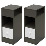 EUGAD 2PCs Bedroom Bedside Table with 2Open Shelves 1Drawer 25x66x30cm Slim Small Storage Cabinet Nightstand Space-Saving Home Decor