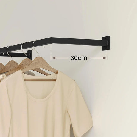 Set van 2 zwarte wandkledingroedes van BukkitBow, 64, 94 of 114 cm lang, voor muurmontage in moderne interieurs