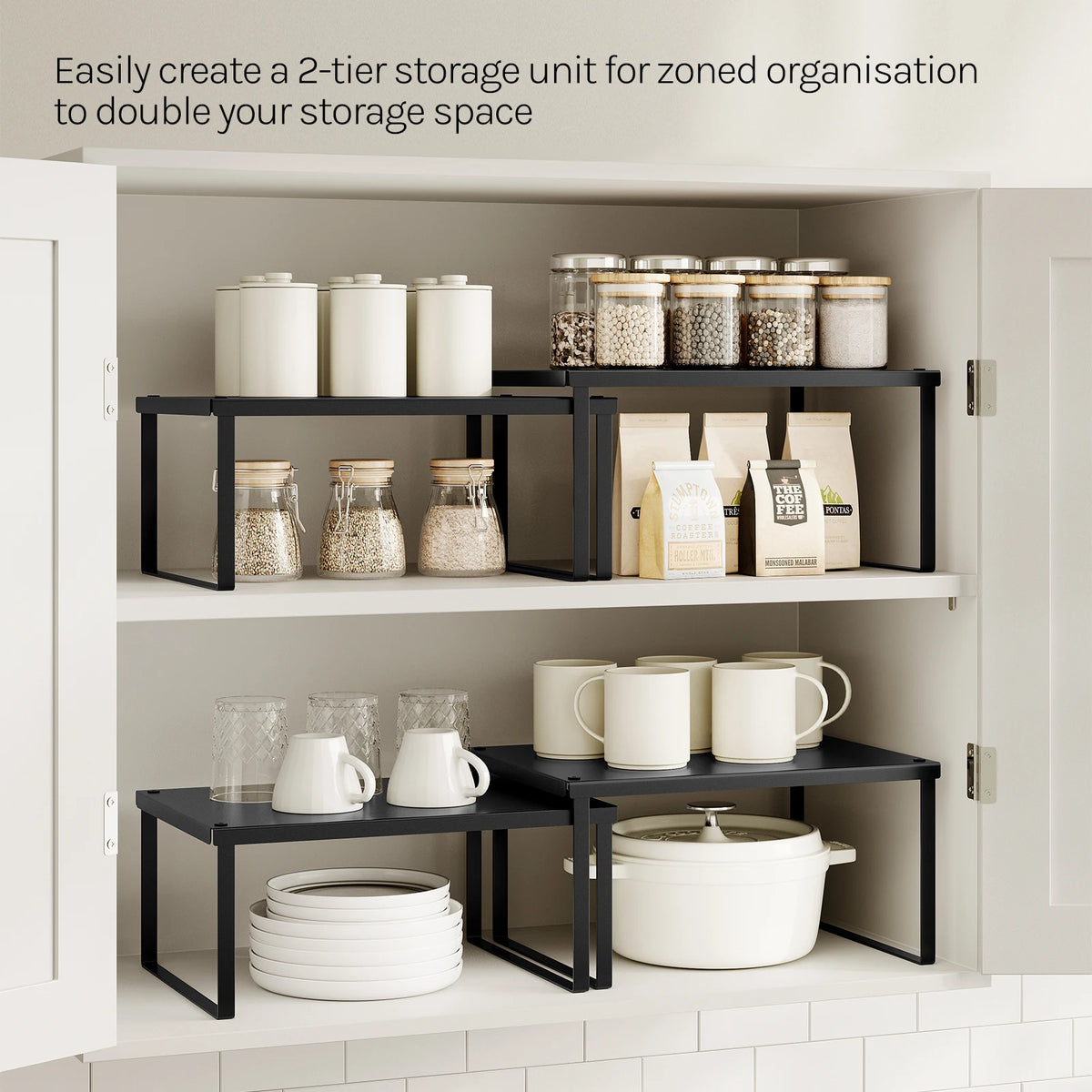 WOLTU 2PCS/Set Extendable Spice Rack Stackable Adjustable Kitchen Organizer for Utensils Countertop Metal Storage Rack for Fridge Household