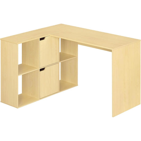 L-vormig hoekbureau met opbergruimte van BukkitBow, 6 vakken, afmetingen 118x100x75 cm, met houten werkblad en opbergkasten