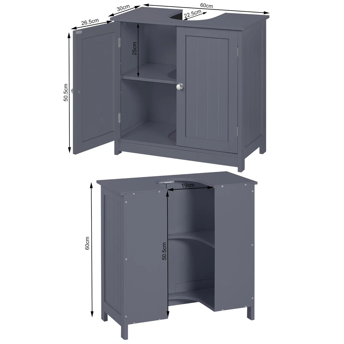 WOLTU 1PC Under Sink Cabinet Unit 60x60x30cm Bathroom Storage Wooden Washbasin Floor Cupboard with 2 Doors MDF Shelves