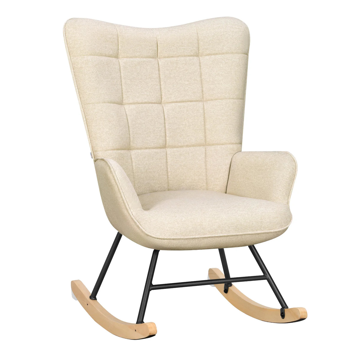 Gestoffeerde schommelstoel – Velours bekleding – Hoge rugleuning – Houten schommelsledes