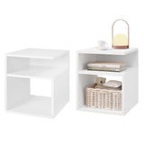 EUGAD 2PCS/SET White Bedside Tables Nightstand with 2 Open Compartments Space-Saving for Bedroom Living Room