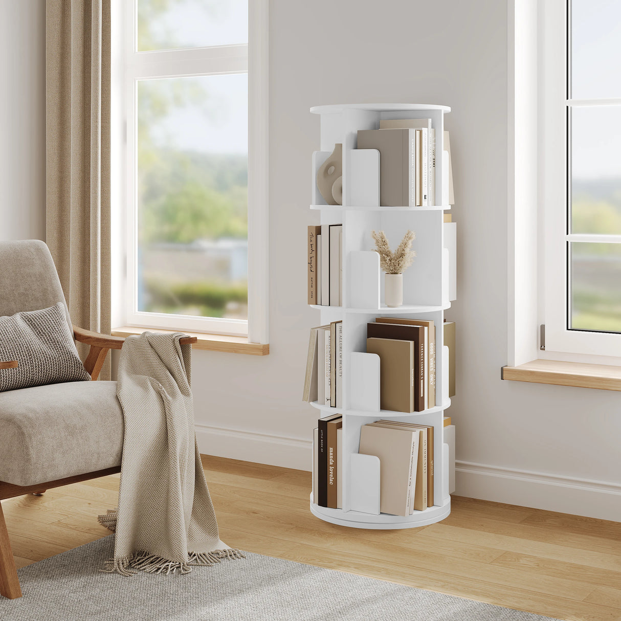 BukkitBow modulaire roterende boekenkast met 360 graden draaibaar ontwerp, zwart en modern, zichtbaar in de afbeelding
