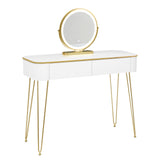 Kaptafel met spiegel en verlichting – 2 lades – Wit en goud