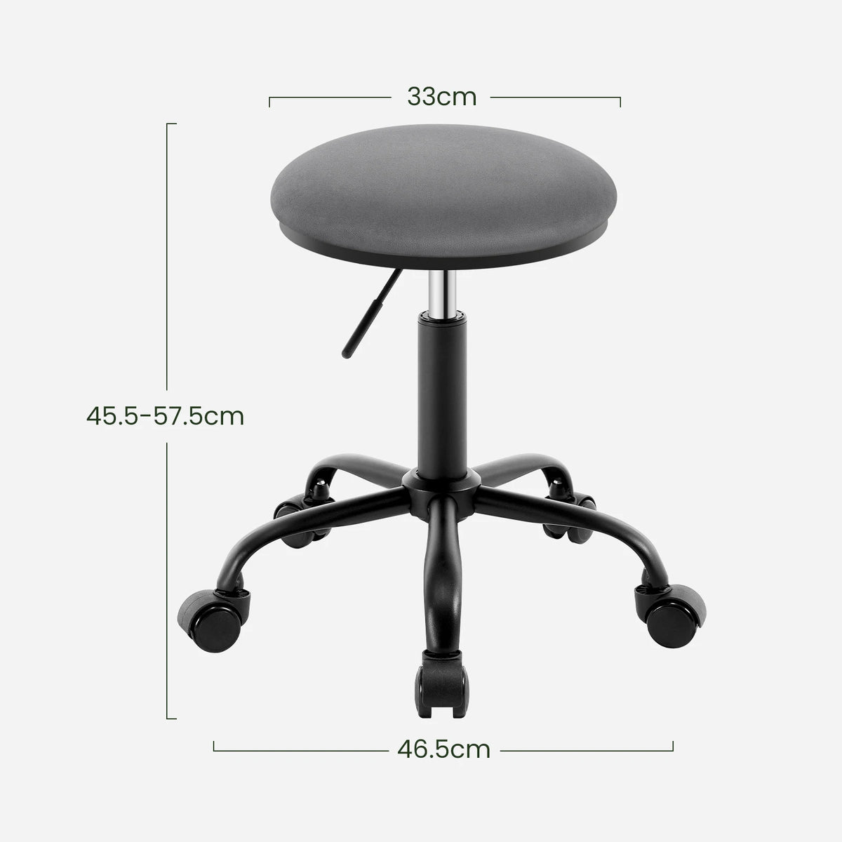 Eugad 360° Swivel Adjustable Height Office Makeup Chair with Wheels 45-57.5cm Upholstered Round Bar Stool Multipurpose Space Saving