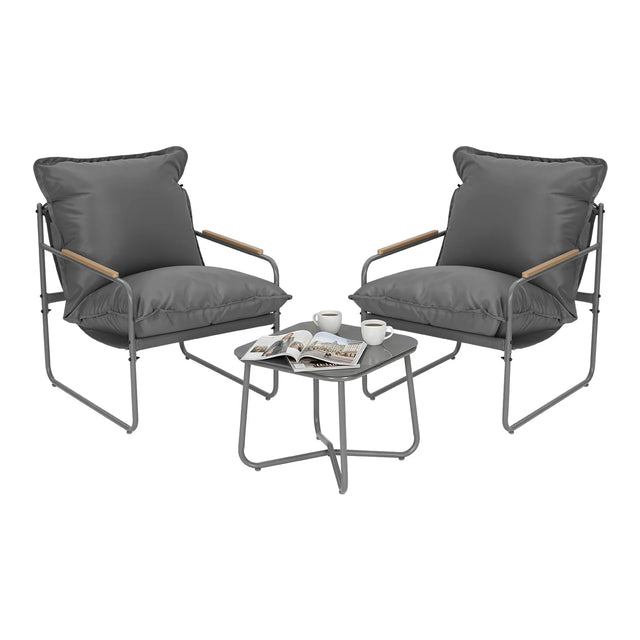 Moderne BukkitBow balkonset met glazen tafel en drie stoelen, geschikt voor tuin of balkon, ideaal voor ontspannen buitenruimte