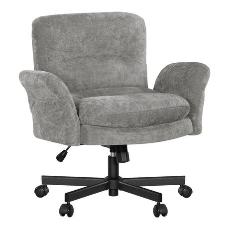 Beige of grijze BukkitBow Chenille bureaustoel met armleuningen, 5 standen en hoogteverstelling, geschikt voor comfortabel werken.