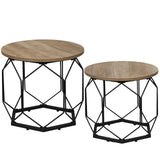 WOLTU 2PCS Round Coffee Tables Living Room Table Modern Side Table with Storage Space Metal Frame Wood Sofa Table for Apartment