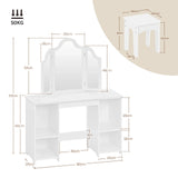 WOLTU Children's Dressing Table with Stool Mirror Wooden Small Dressing Table with Adjustable Shelves Girls Cosmetic Table White