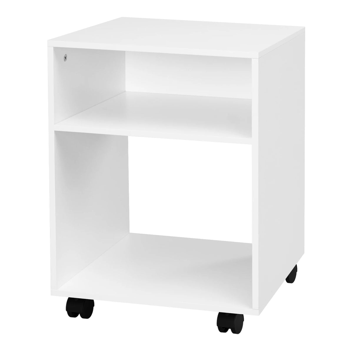 EUGAD Bedside Table Mobile Nightstand Office Cabinet with Wheels Brakes and 2 Open Compartments Printer Table Coffee Table for Bedroom Living Room 40x55x35 cm