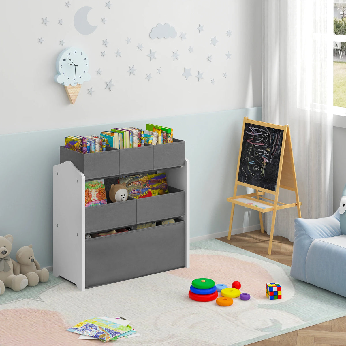 EUGAD 3 Tier Kids Room Storage Cabinet with 6 Removable Nonwoven Toy Boxes 63x30x60cm Nursery Shelf Toy Organiser for Daycare School