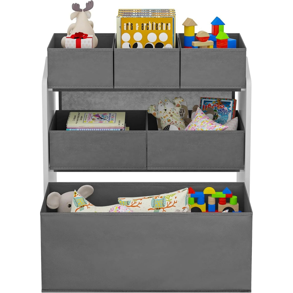 EUGAD 3 Tier Kids Room Storage Cabinet with 6 Removable Nonwoven Toy Boxes 63x30x60cm Nursery Shelf Toy Organiser for Daycare School