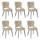 Eetkamerstoelen set van 6 – Chenille bekleding – Gebogen rugleuning – Metalen poten