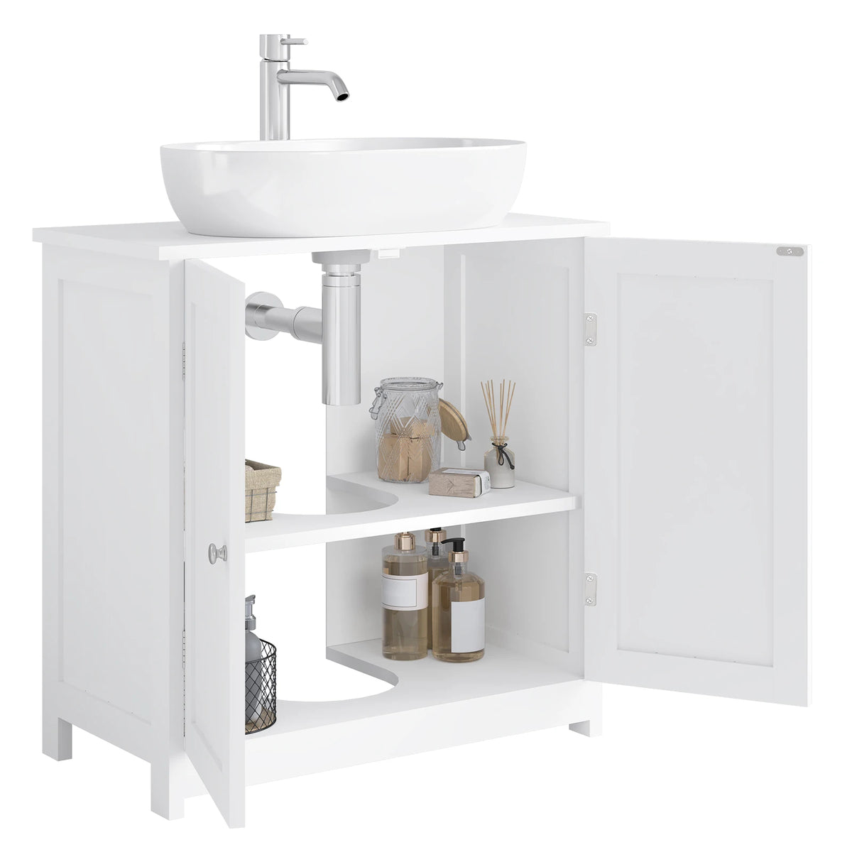 WOLTU 1PC Under Sink Cabinet Unit 60x60x30cm Bathroom Storage Wooden Washbasin Floor Cupboard with 2 Doors MDF Shelves
