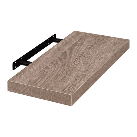Lichtbruine zwevende wandplank van BukkitBow met verborgen bevestiging, 25-120 cm, in lichte eikenlook, voor stijlvolle muurdecoratie.