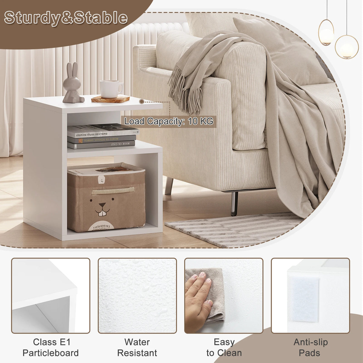 EUGAD 2PCS/SET White Bedside Tables Nightstand with 2 Open Compartments Space-Saving for Bedroom Living Room