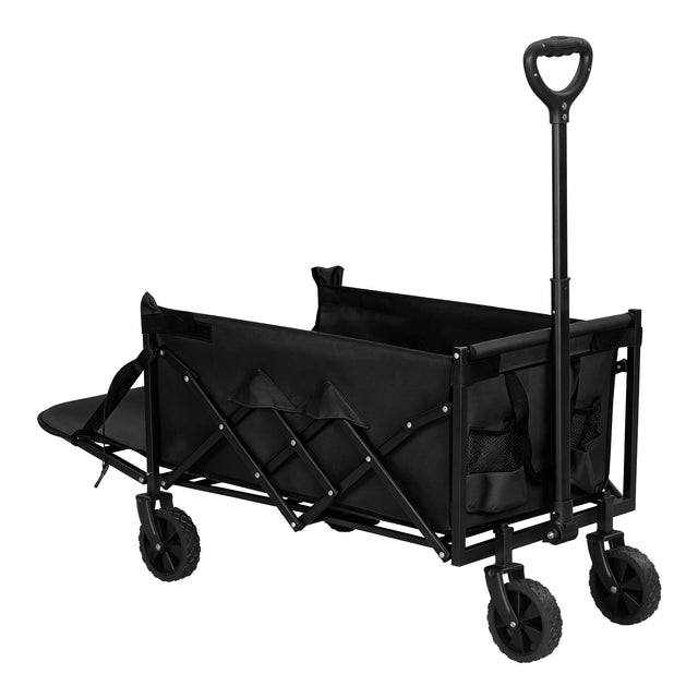 BukkitBow opvouwbare bolderkar met verlengbare achterklep en 110L capaciteit, zwart, op een vlakke ondergrond.