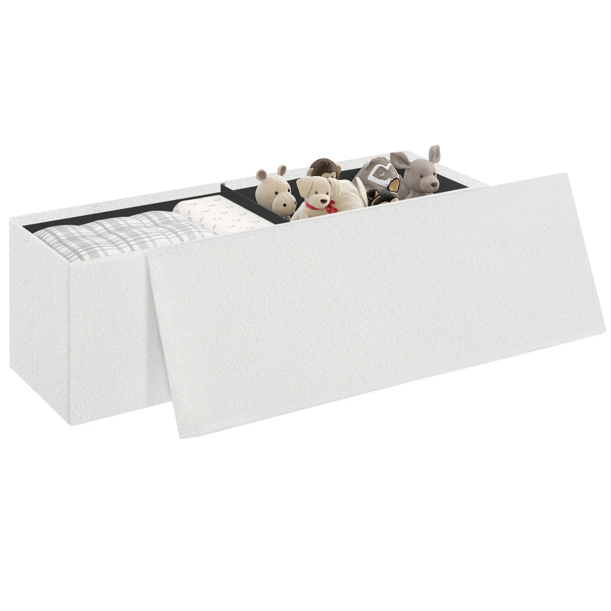 WOLTU Foldable Ottoman Stool 2 Seater Storage Bench Entrance Bench Sofa Storage Pouf Chest with Removable Lid Foot Rest 110x38x38cm