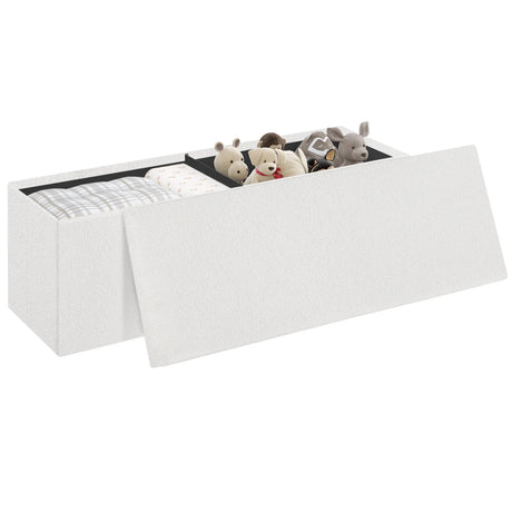 Opbergbank Teddy van BukkitBow, opvouwbare opbergbank met 135 liter inhoud en afmetingen 110x38x38 cm, zachte teddy uitstraling.