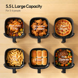 LLIVEKIT 5.5 L Air Fryer with Keep Warm Function 7 Cooking Programmes Viewing Window Interior Light Energy Efficient Oil Free for Kitchen