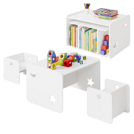Witte kindertafel met twee stoelen van BukkitBow, multifunctioneel en geschikt voor spel en leren.