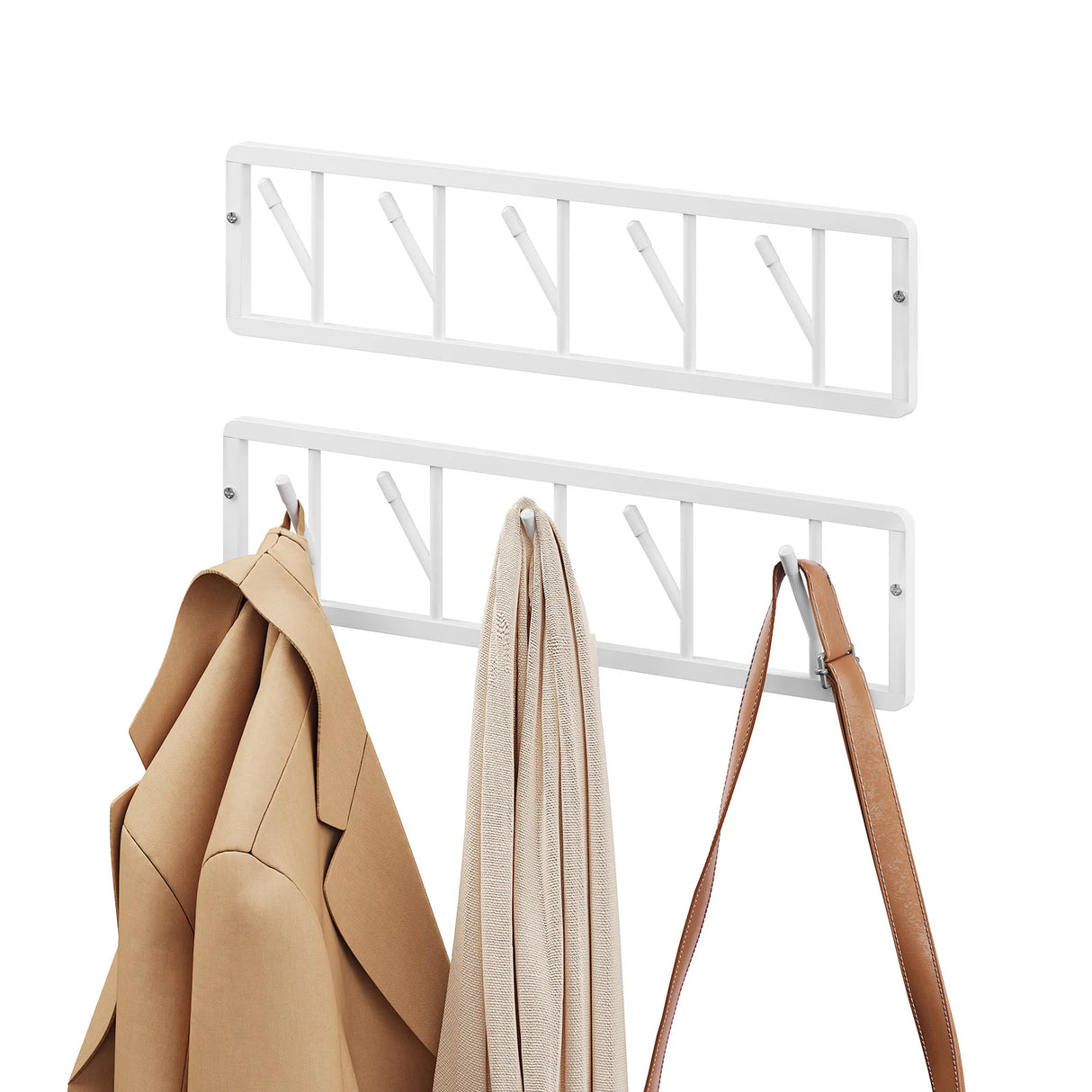 BukkitBow wandkapstok met draaibare haken en metalen jashouder, modern en functioneel voor entree of hal.