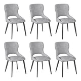 Eetkamerstoelen set van 6 – Chenille bekleding – Gebogen rugleuning – Metalen poten