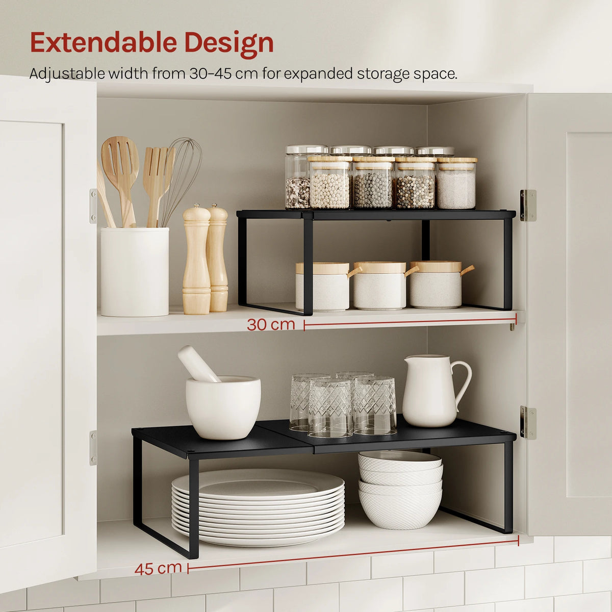 WOLTU Extendable Shelves Kitchenware Storage Rack Metal Spice Organizer Adjusts from 30-45cm for Worktop Kitchen Household Home