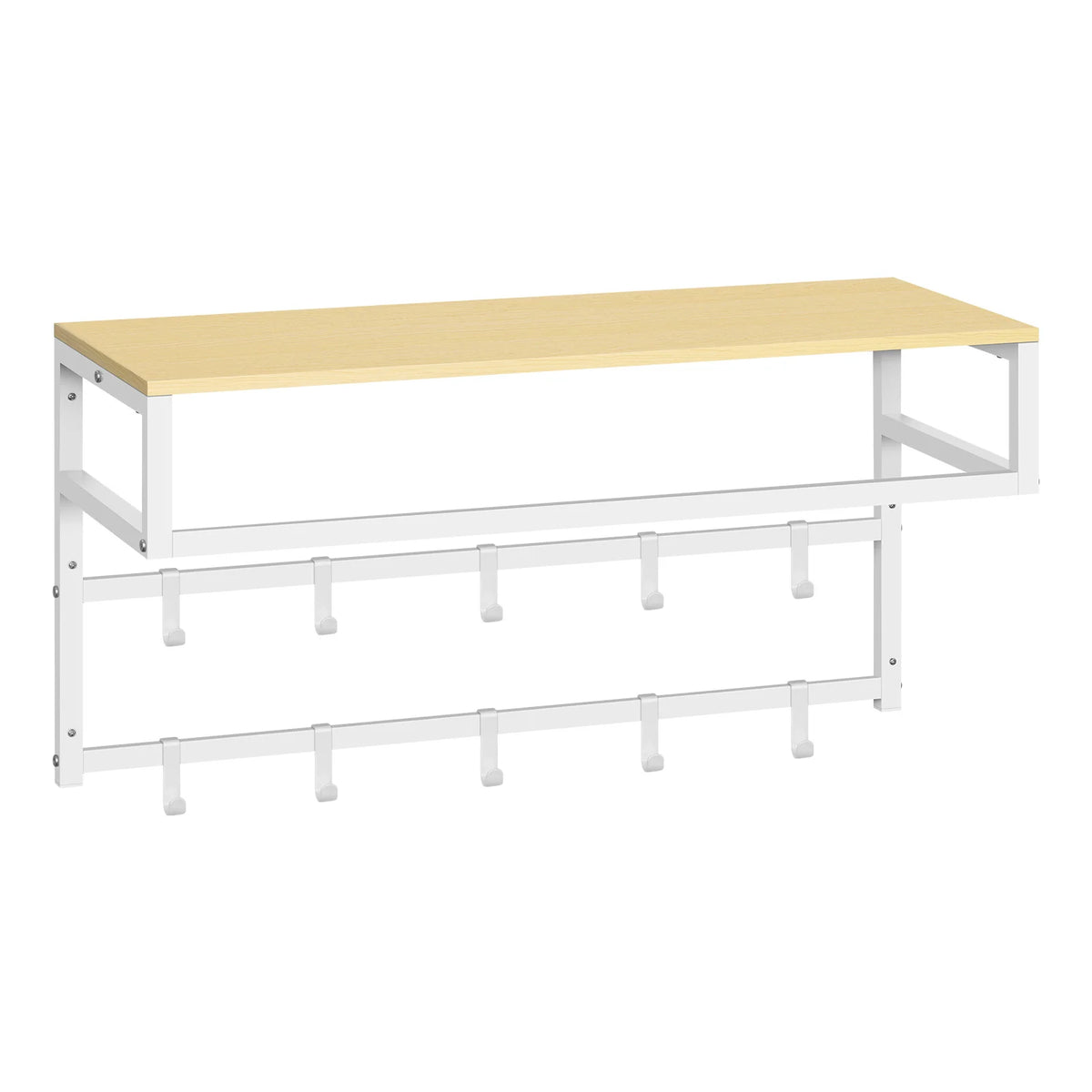 Coat Rack Wall Mounted Towel Rack with Shelf Clothes Rail with 10 Hooks for Bathroom Kitchen Home Storage Organizer 80x30x41cm