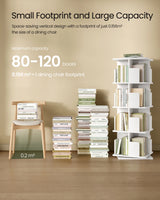 Roterende BukkitBow boekenkast met 4 niveaus, 360 graden draaibaar, moderne design en zwart afwerking, geschikt voor woonkamer of kantoor.