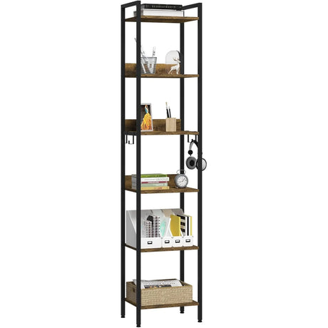 Industriele ladderkast van BukkitBow met 5 of 6 planken en 4 haken, gemaakt van stevig hout en met een robuuste uitstraling