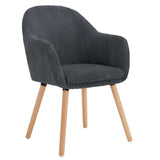 Eetkamerstoel met armleuningen – Ribstof – Houten poten – Zithoogte 49 cm