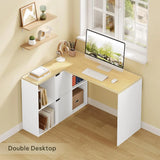 EUGAD L-Shape Computer Office Desk with Shelves Bookcase 118x100x75cm Corner Work Study Writing Table