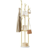 Standing Metal Tree Shape Clothes Rack Coat Rack with Marble Base 3 Shelves and 9 Hooks for Clothes Bags Hats