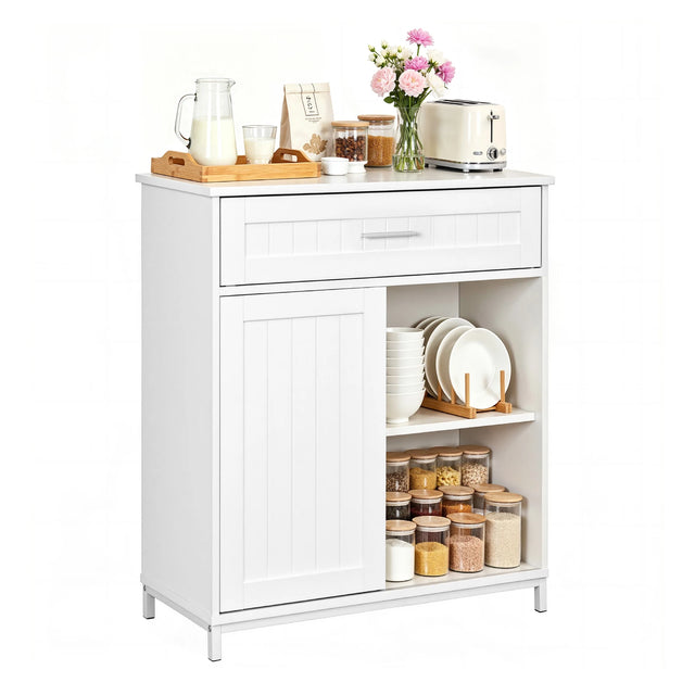 BukkitBow moderne keukendressoir met schuifdeur en open vakken, zwart afwerking, strak design, voor een eigentijdse keuken.