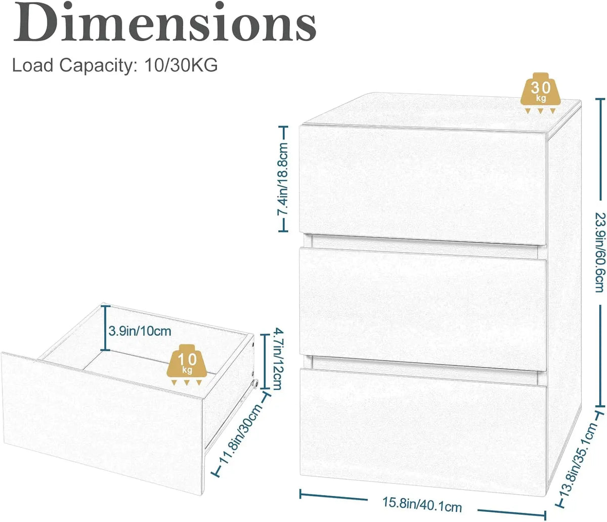 EUGAD Bedside Table Side Table with Large Storage Space Chest of Drawers Wooden Table for Bedroom Living Room