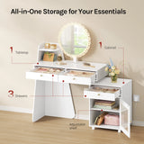 WOLTU Makeup Vanity Table with Round Mirror and LED Light Dressing Table with 3 Drawers 1 Cabinet Mountable on Left or Right for Bedroom