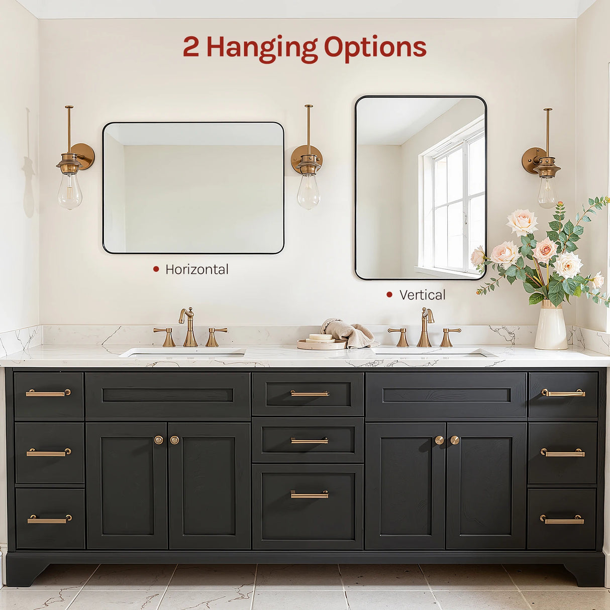 Moderne BukkitBow wandspiegel met zwart metalen frame en rechthoekige vorm, elegant en strak design voor wanddecoratie