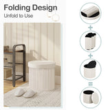 WOLTU Velvet Footstool Round Ottoman MDF Foldable Storage Stool with Creative Storage Box Removable Padded Lid for Living Room