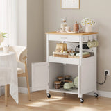 WOLTU Kitchen Trolley with Sockets Kitchen Island with Worktop and 2 Doors Sideboard on Rollers for Dining Room Kitchen Carts 60x92x45cm