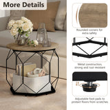 WOLTU 2PCS Round Coffee Tables Living Room Table Modern Side Table with Storage Space Metal Frame Wood Sofa Table for Apartment