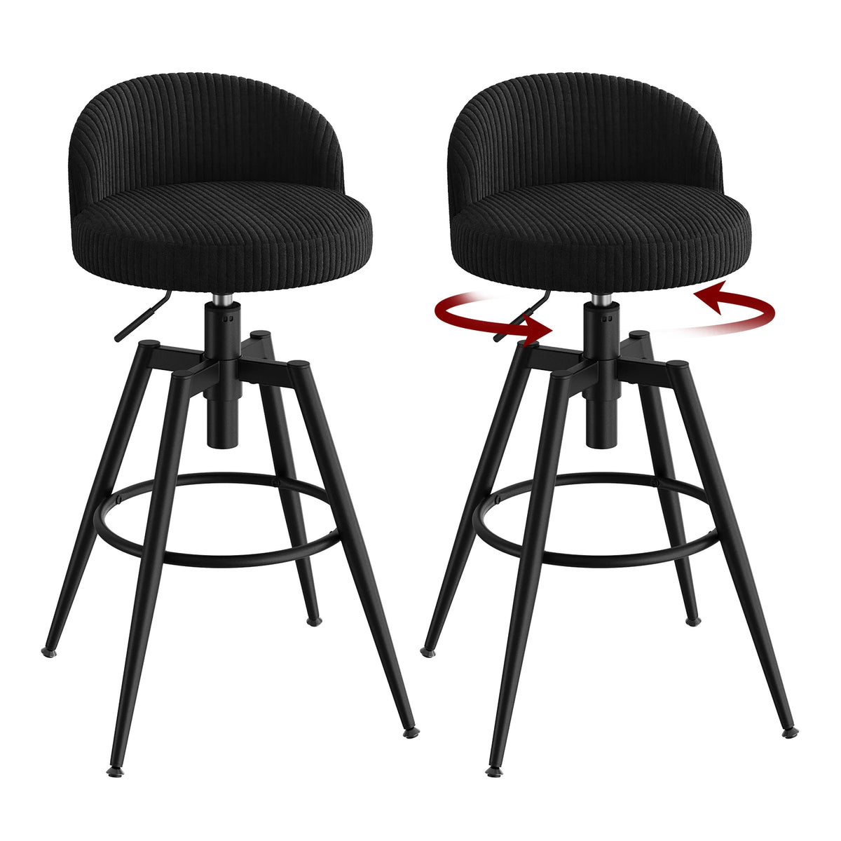 Draaibare barkrukken – Set van 2 – Verstelbaar 67–76,5 cm – Ribstof