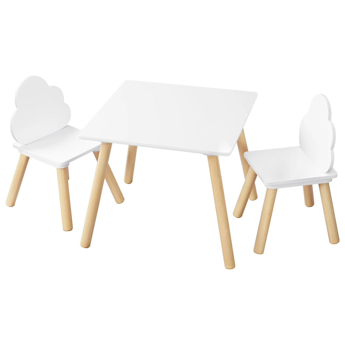 WOLTU Children's Table with 2 Chairs Cloud Backrest Solid Wood Legs for Toddlers Preschoolers Reading Food Storage