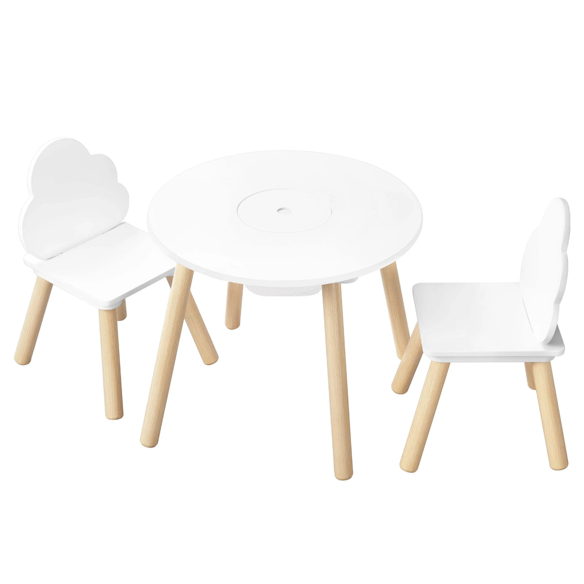 WOLTU Children's Table with 2 Chairs Cloud Backrest Solid Wood Legs for Toddlers Preschoolers Reading Food Storage